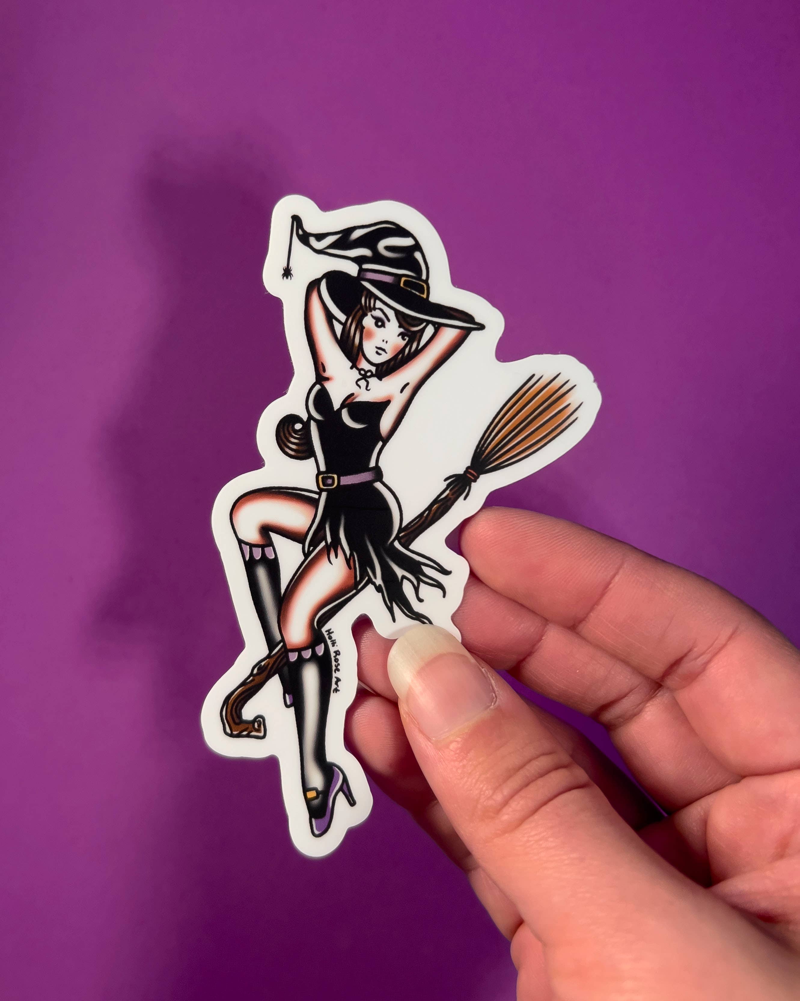 Holli Rose Art - Wholesale Sticker - Witch American Traditional Sticker1