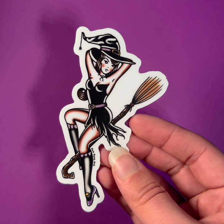 Holli Rose Art - Wholesale Sticker - Witch American Traditional Sticker1