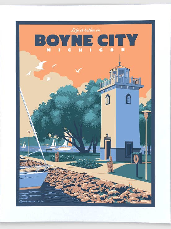 Boyne City - Michigan Travel Art Print for wholesale by The Mighty Mitten
