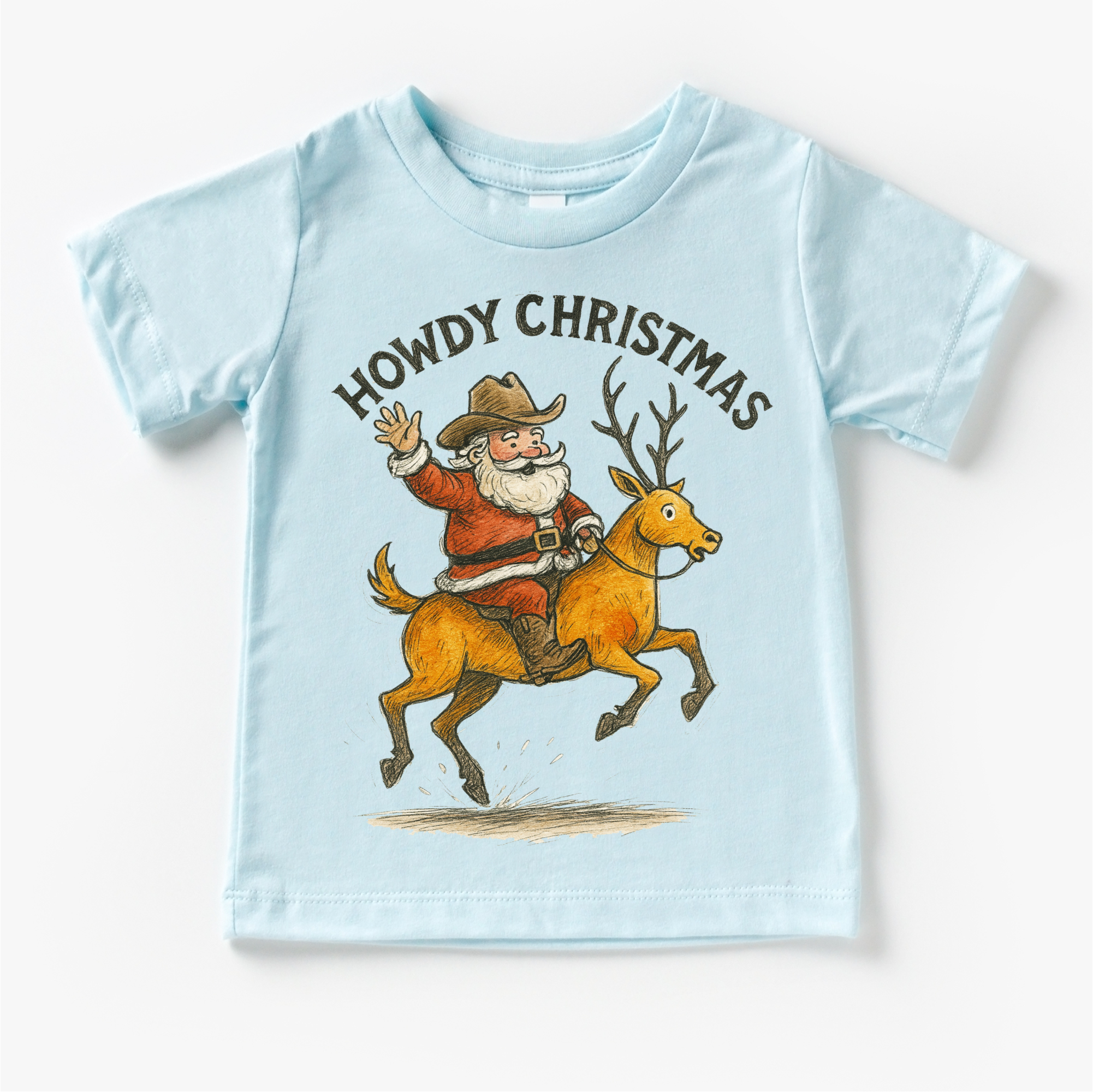 Madi Moosh - Wholesale Screen Printed T-Shirt - Kids - Howdy Christmas Rodeo Santa T-Shirt - Christmas Tee4