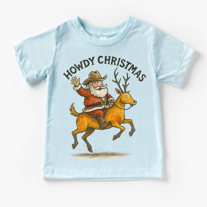 Madi Moosh - Wholesale Screen Printed T-Shirt - Kids - Howdy Christmas Rodeo Santa T-Shirt - Christmas Tee4