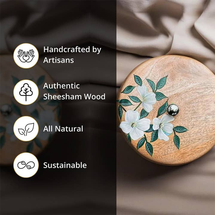 Natural Caja Roti de madera pintada a mano y hecha a mano con madera de Sheesham de venta al por mayor en Faire