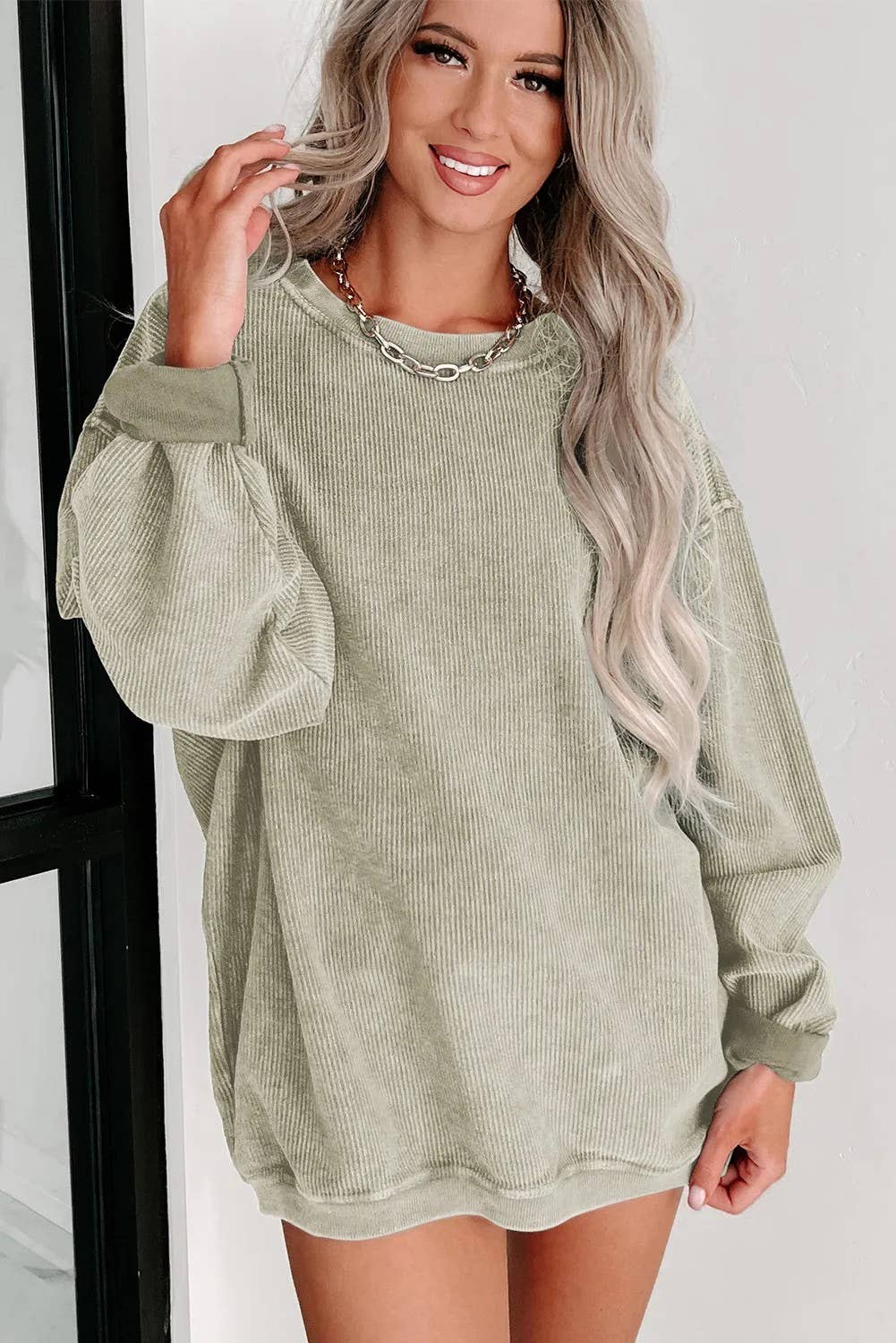 Lovesoft - Wholesale Sweatshirt - Women's - Custom Solid Ribbed Knit Round Neck Pullover Sweatshirt2