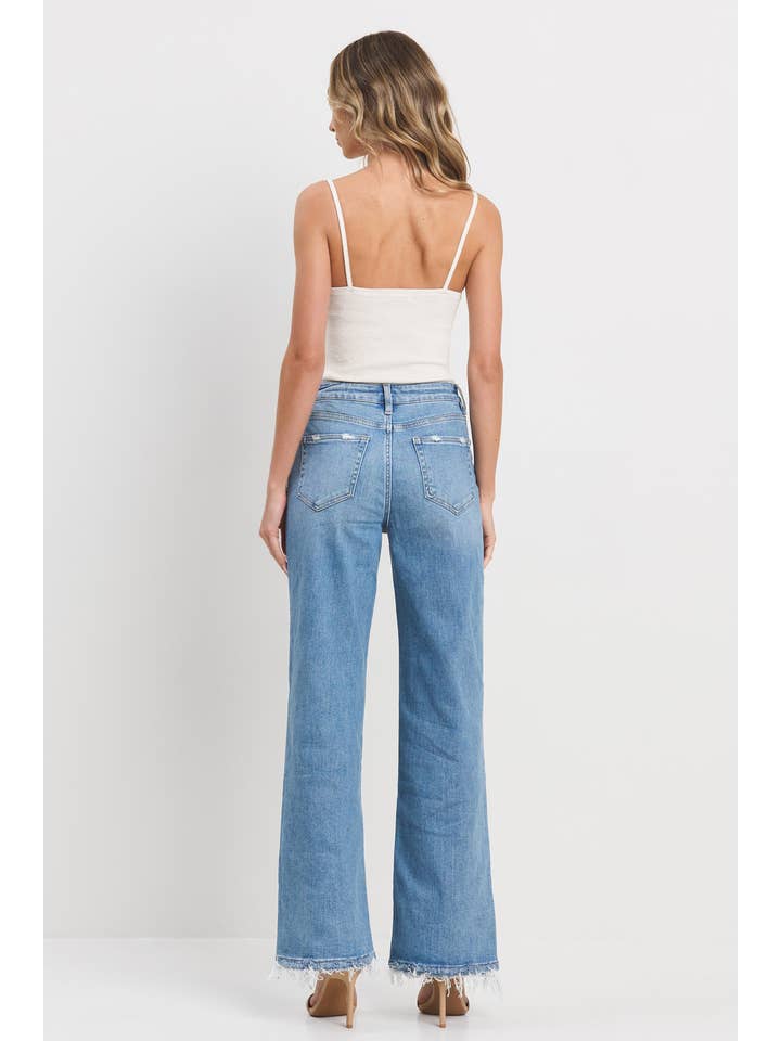 Medium Denim High Rise Wide Leg - Slightly Faded Look for wholesale on Faire2