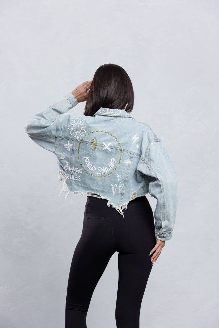 Trio Urban - Vente Veste en jean – femme - Veste en jean à strass Keep Smiling6