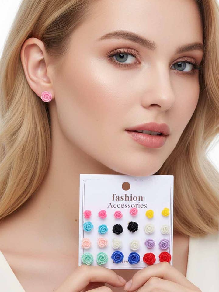 Flower Stud Multi-size Fashion Earrings  for wholesale by Amerikan Basics