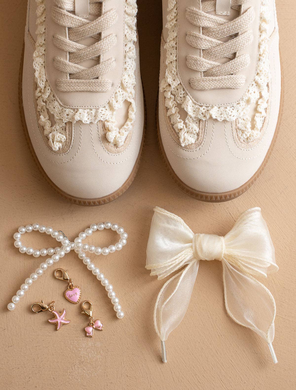 The April | Cream Lace-Trimmed Retro Sneaker for wholesale on Faire2
