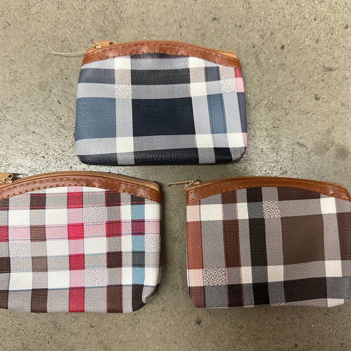 Checker Printed Zipper Coin Purse Keychain for wholesale by ZKY Wholesale
