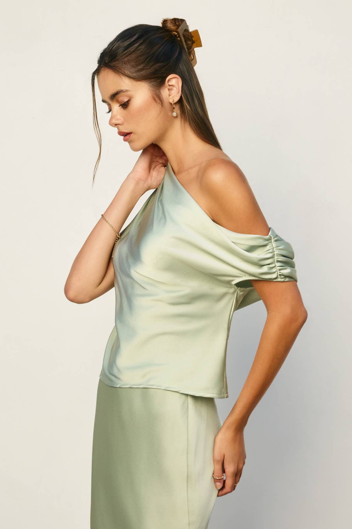 Dress Forum - Wholesale Blouse - Women's - Dull Satin Asymmetrical Shoulder Top24
