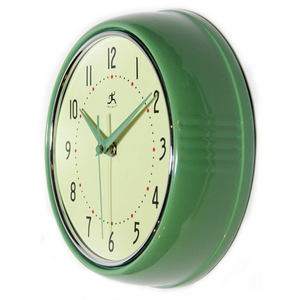 Infinity Instruments - Wholesale Wall Clock - Retro Round Green Indoor Wall Clock 9.5 Inch2