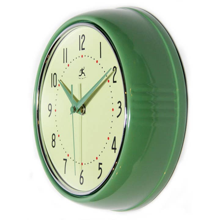 Infinity Instruments - Wholesale Wall Clock - Retro Round Green Indoor Wall Clock 9.5 Inch2