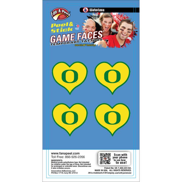 Tatuaggi temporanei Oregon Game Faces® per la vendita all'ingrosso da parte di Fanapeel / Gamefaces