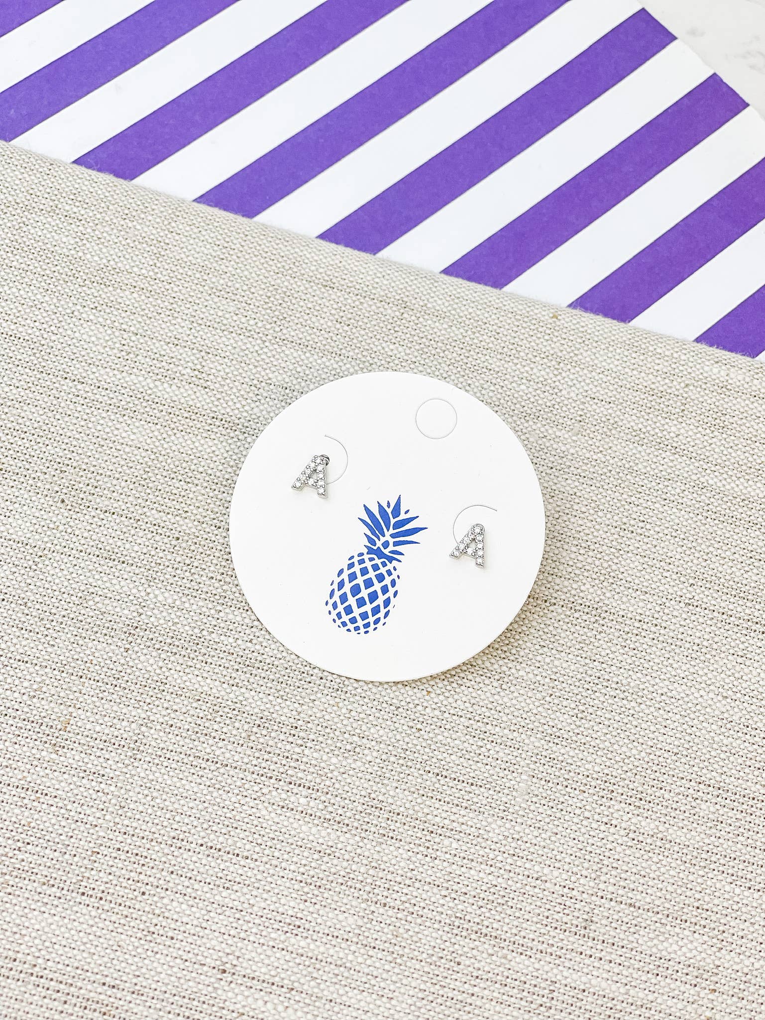 Prep Obsessed Wholesale - Wholesale Stud/Post Earrings - Cubic Zirconia Initial Stud Earrings- White Gold23