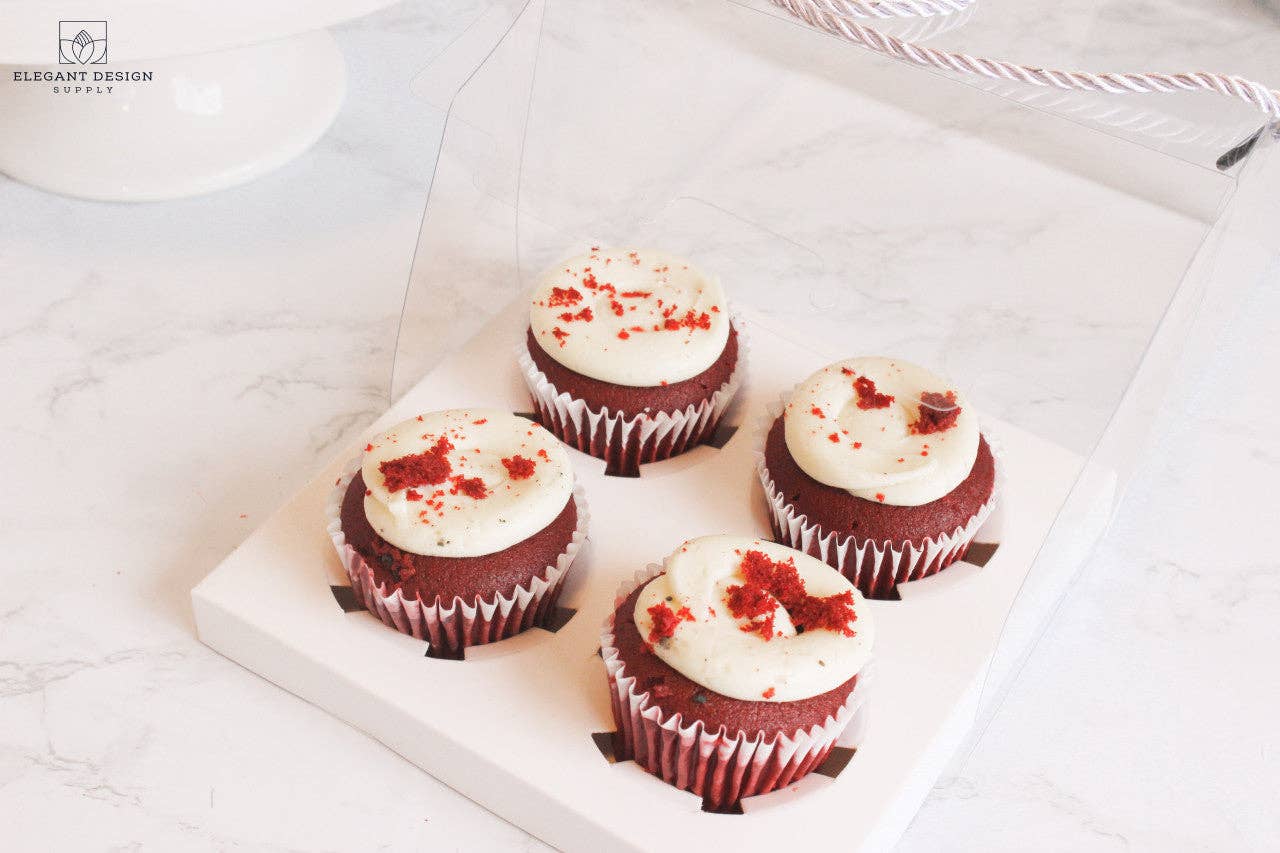 Elegant Design Supply - Vendita all'ingrosso Pirottini per cupcake/muffin - Scatola trasparente per 4 cupcake standard con corde (set di 2)6