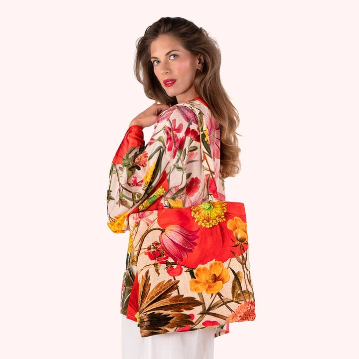 *SS26* Velvet Tote Bag - Fine Flowers in Cream for wholesale by Powder Design inc - US