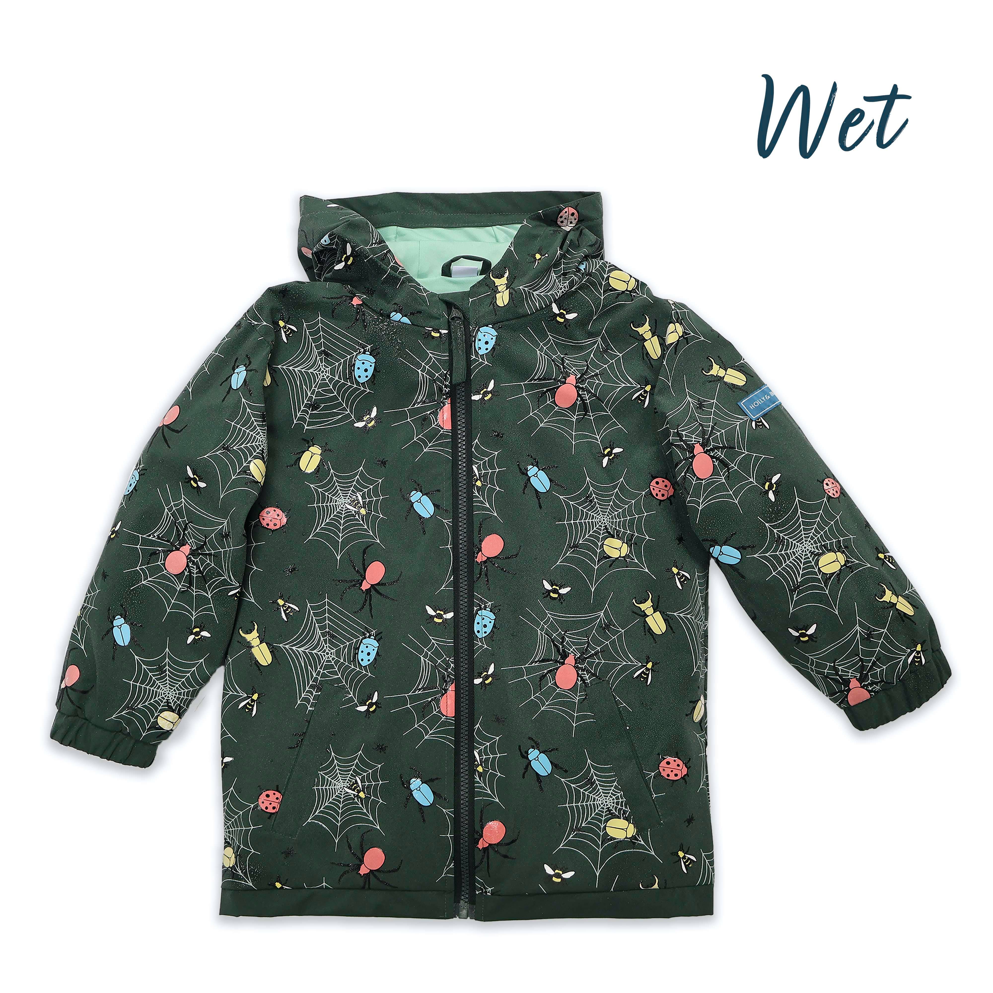 Holly and Beau – wholesale Raincoat – Kids – Green Bugs Color Changing Kids Raincoat5