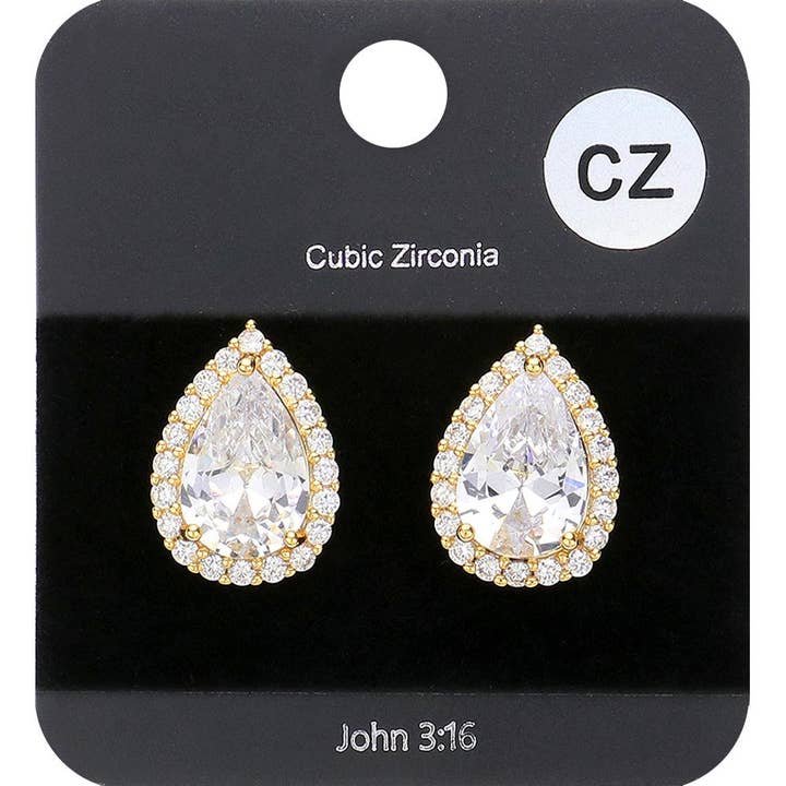 CZ Teardrop Crystal Rhinestone Stud Earrings for wholesale by Sensibling Corp.