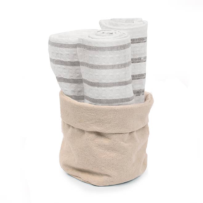 Lot de 3 torchons à rayures Calvin en toile gris pour la vente par Harman