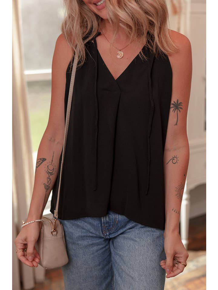 Sort Solid Slips V-hals Sommer Tanktop for engroshandel på Faire