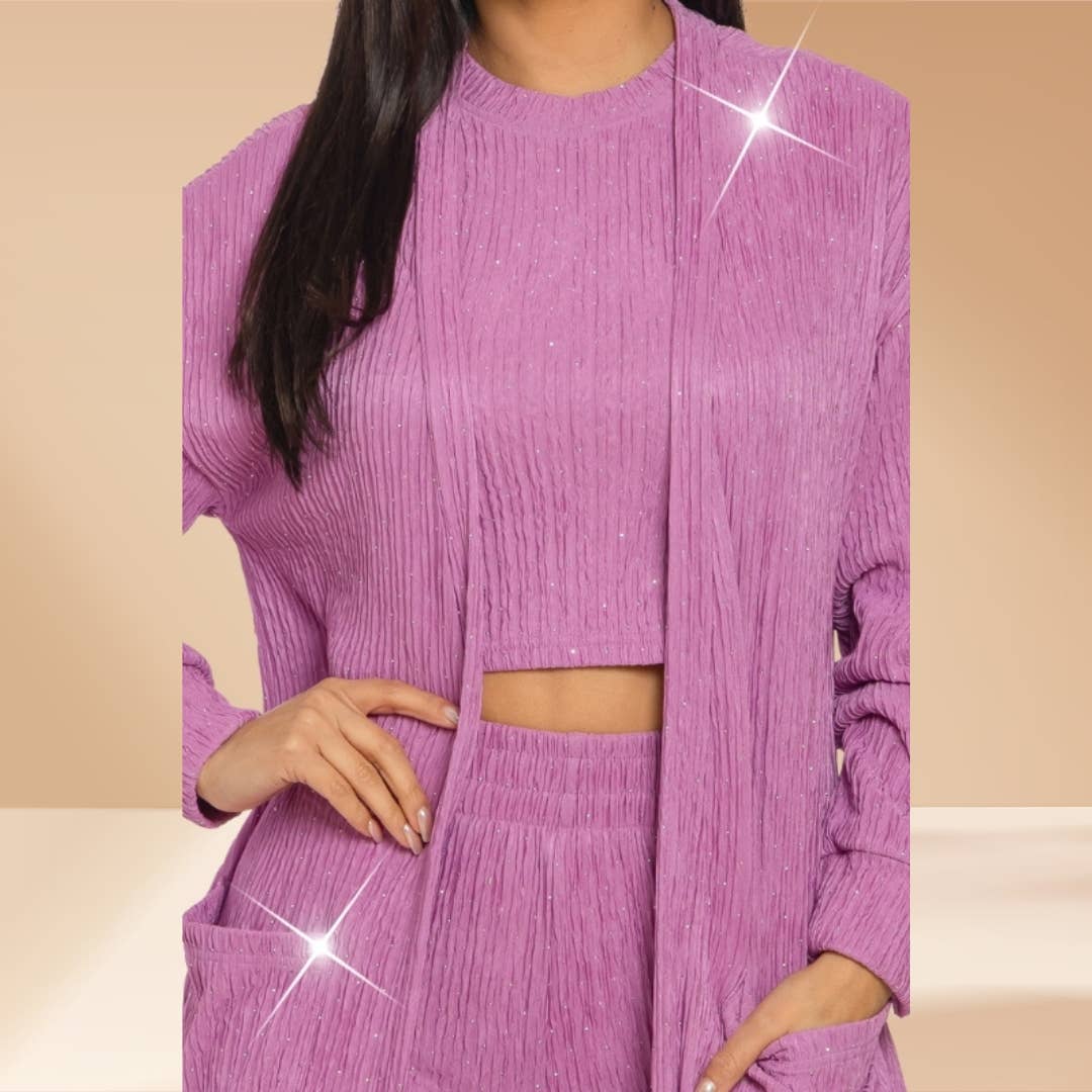 Celystrends - Vente Ensemble haut et pantalon (PAS d'intérieur) - Femme - Ensemble de 3 pièces avec pierres partout : pantalon et cardigan7