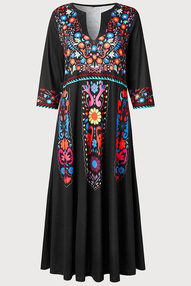 UNISHE - Wholesale Dress - Women's - Summer Boho Floral Print V Neck Maxi Dress ZK14621