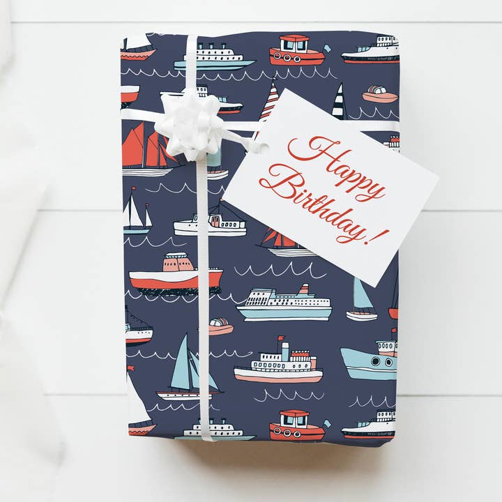 Rød og blå Marina Boats Nautisk gaveindpakning for engroshandel hos Stesha Wrapt