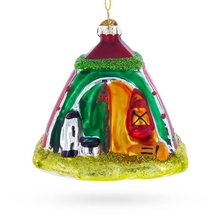 BestPysanky - Wholesale Ornament - Red and Green Camp Tent Glass Christmas Ornament1