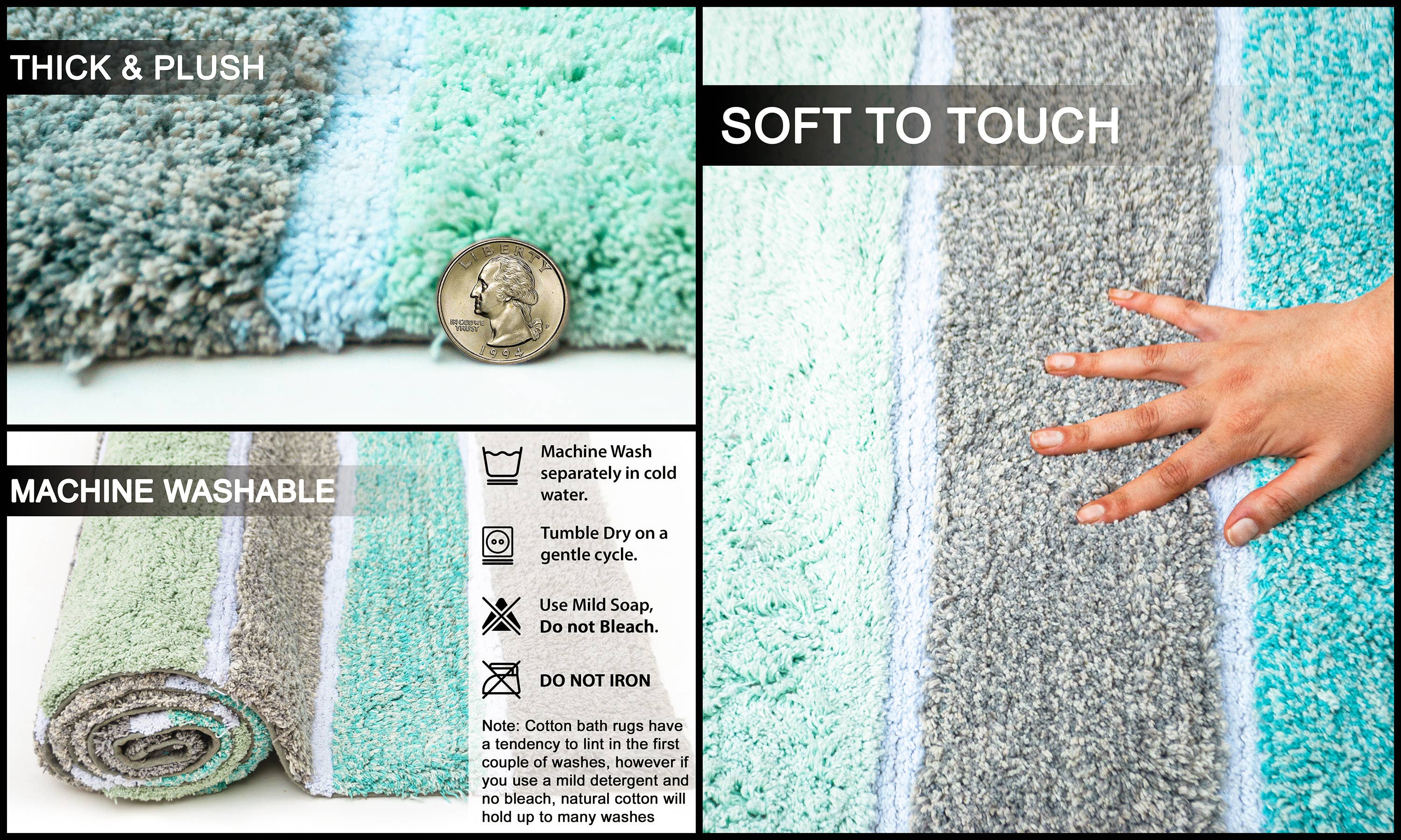 Cinzento Tapete de Banho Cordural Stripe algodão 17" X24" - Verde Menta - Cinza para venda a revendedores na Faire6