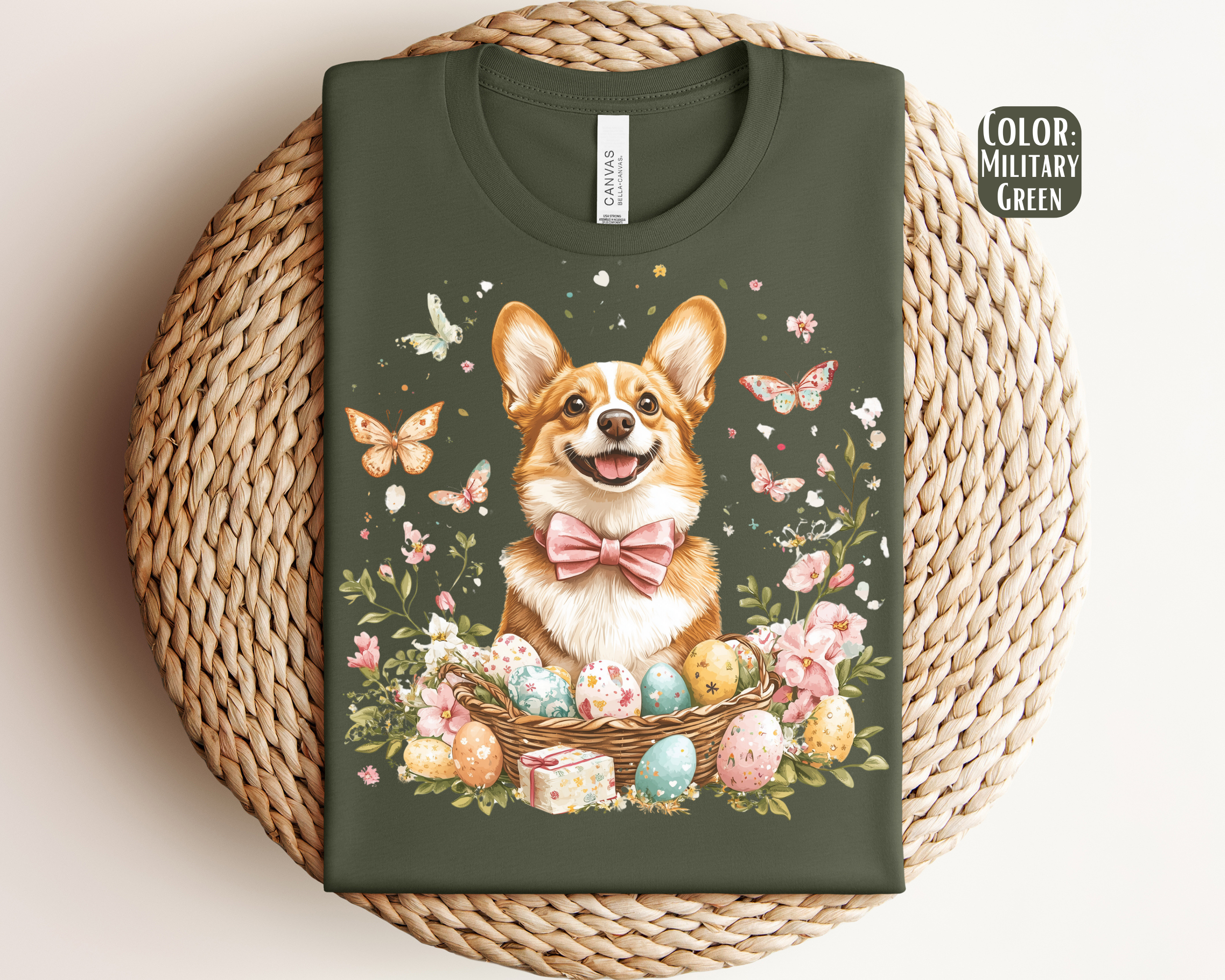 The Shirt Company – T-shirt gráfica - Mulher por atacado – Camiseta de Páscoa Corgi - Cão Corgi2
