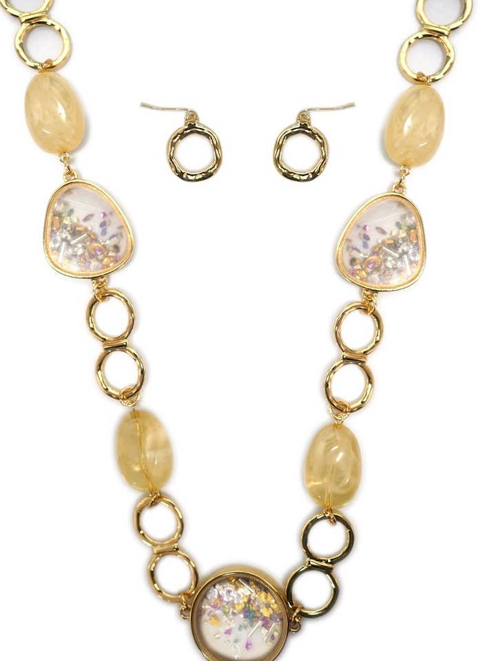 Harpiks Metal Ring halskæde og øreringe sæt ædelsten for engroshandel hos Suzie Q USA