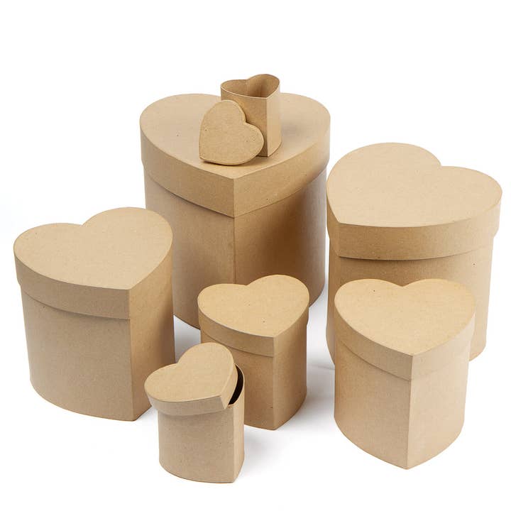 Juego de cajas de papel maché en forma de corazón anidado de 7 piezas prehechas para venta al por mayor de Factory Direct Craft