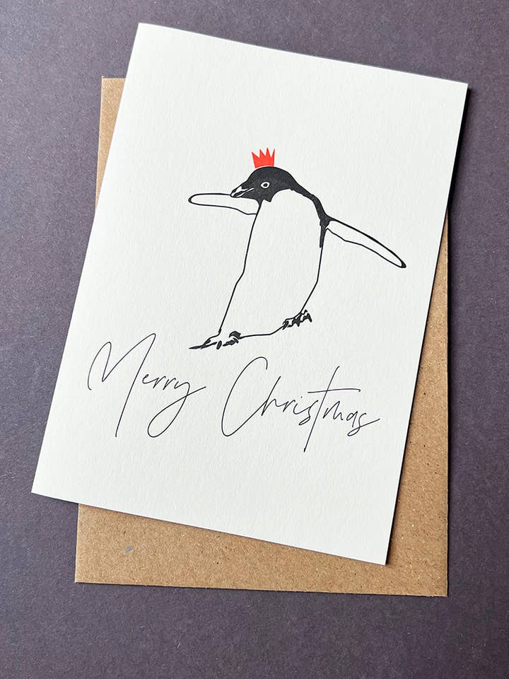 Christmas Penguin Letterpress Card | Christmas Card for wholesale by Penguin Ink