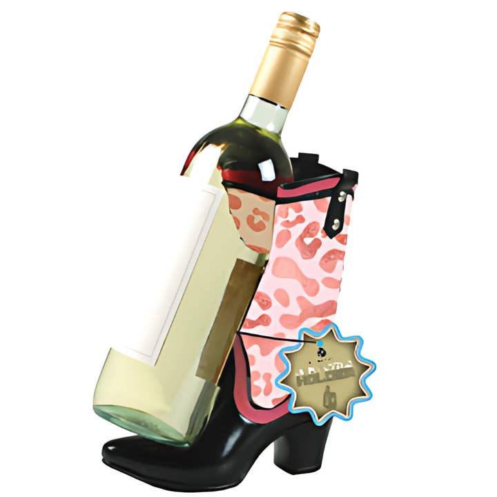 COWBOY BOOT BOTTLE HOLDER, PINK, LEOPARD for wholesale by Sister.ly Drinkware