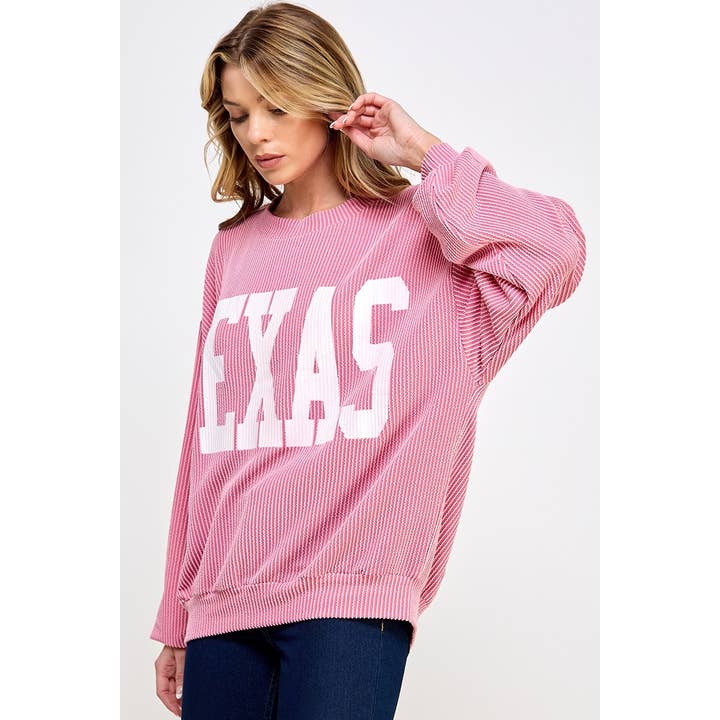Sweet Generis - Wholesale Graphic Sweatshirt - Women's - TEXAS PRINT RIB CORD SWEATSHIRT