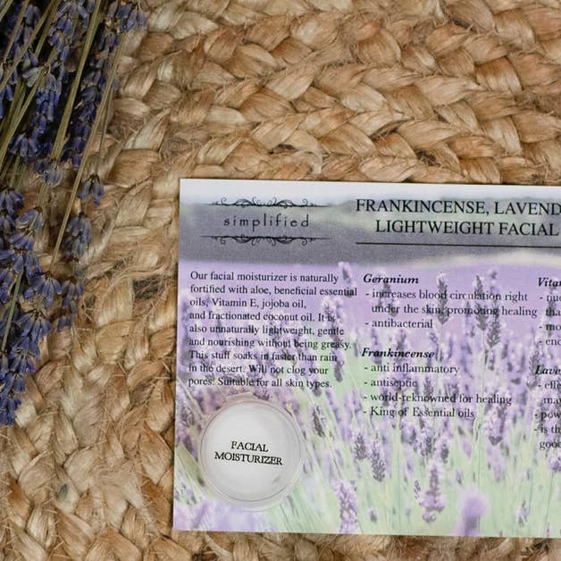 Simplified Soap - Wholesale Facial moisturiser - Facial Moisturizer Sample Cards (12 Pack)1