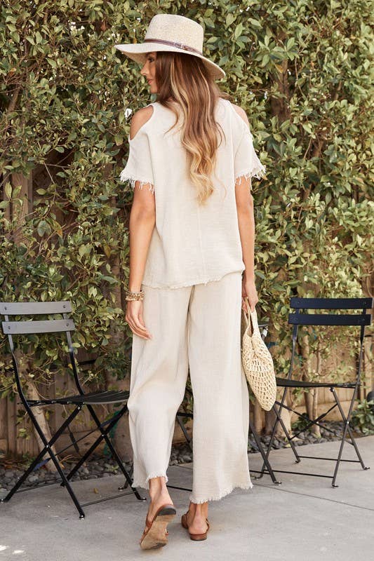 VENTI6 – Blusa - Mulher por atacado – TOP DE GAZE DE ALGODÃO E LINHO COM BAINHA FRANJADA (701400)10