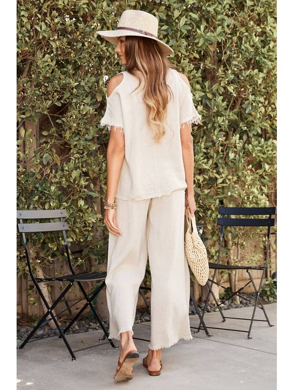 VENTI6 – Blusa - Mulher por atacado – TOP DE GAZE DE ALGODÃO E LINHO COM BAINHA FRANJADA (701400)10