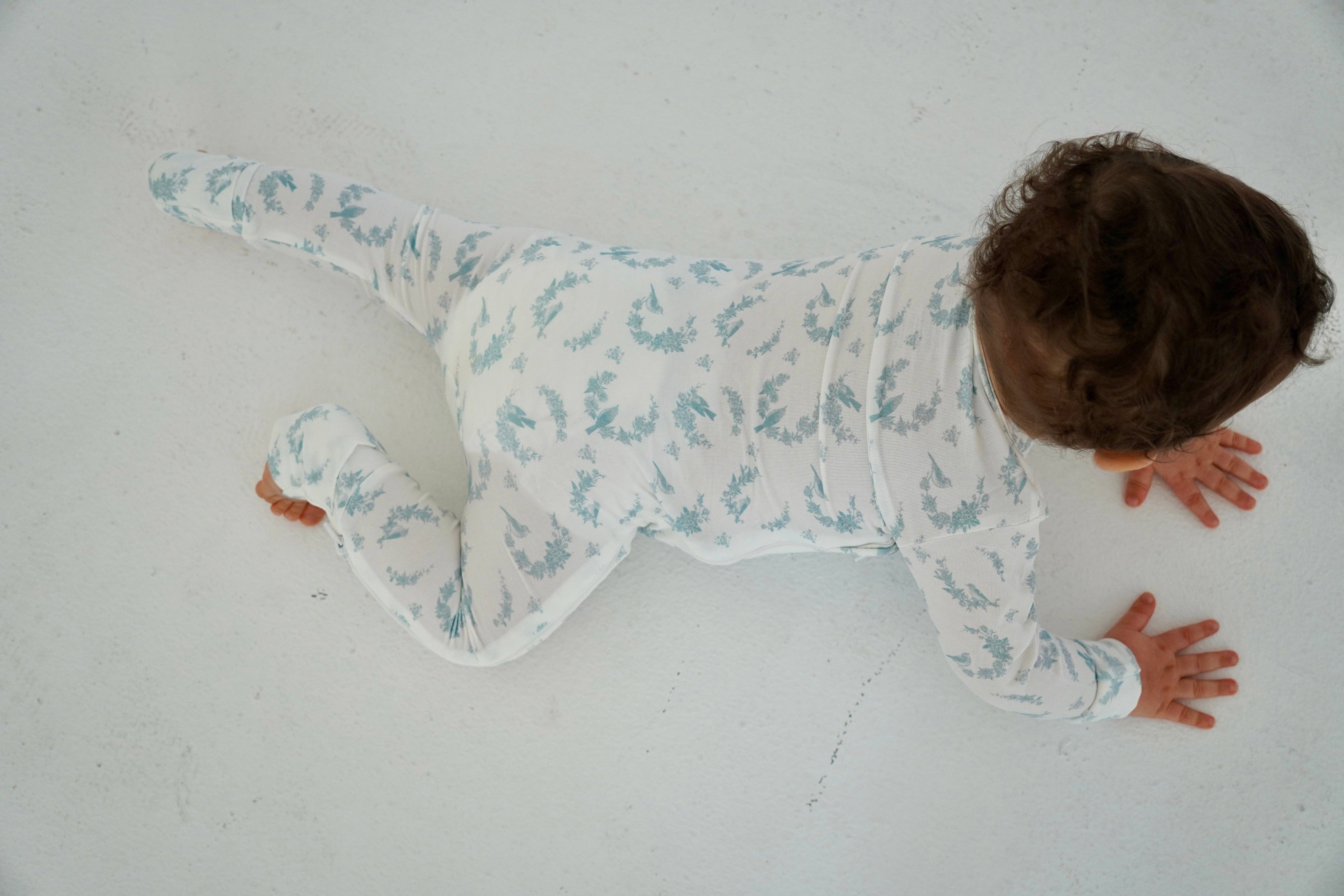 Little Threads - Wholesale Onesie - Kids - Little Blue Bird Bamboo Wrap Footie4