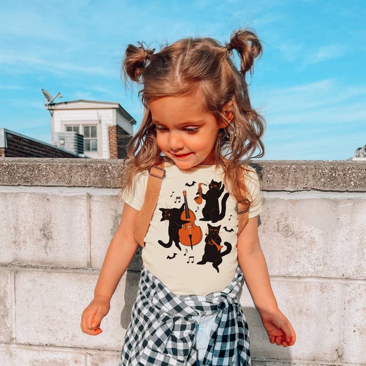 Camiseta musical de Halloween Cats para niños pequeños o jóvenes para venta al por mayor de femfetti