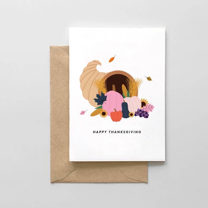 Happy Thanksgiving - Cornucopia Design Thanksgiving Card for wholesale by Spaghetti & Meatballs