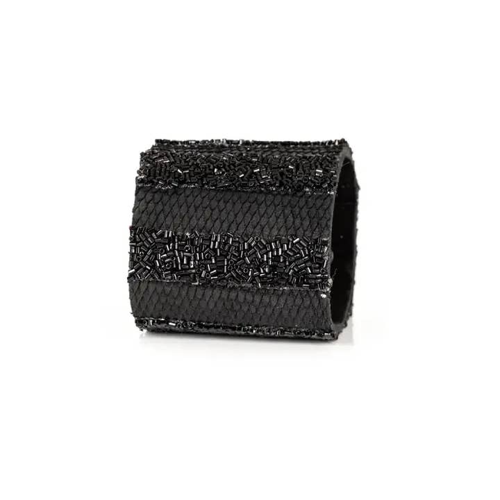 The Eclipse Black Beaded Python Leather Cuff for wholesale by The Dark