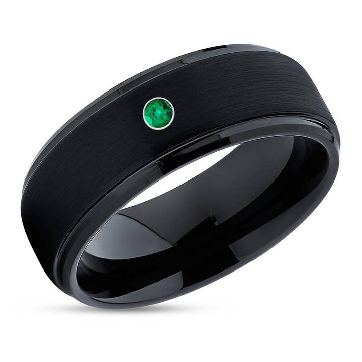 Aliança de casamento em tungsténio preto - Anel de tungsténio esmeralda - Tungsténio Preto - Tungsténio Preto por atacado de Lucky Love Rings