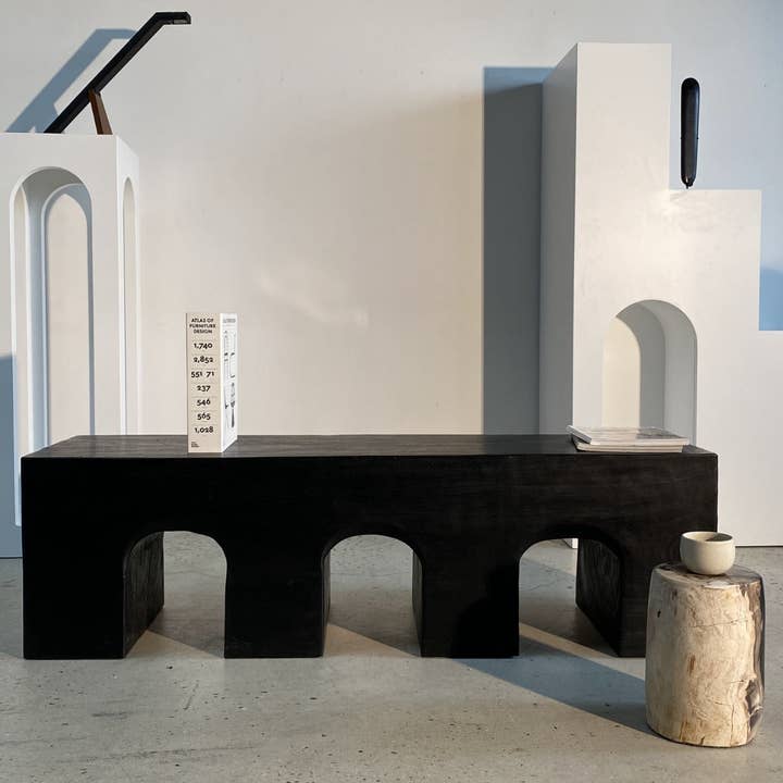 Office Objets - Wholesale Bench - Solid monoxyle wooden bench with sculpted base in 3 arches - Black color52