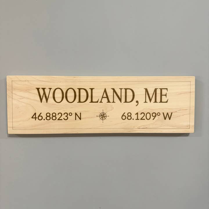 Creative Carpentry of Maine - Wholesale Plaque - Personalized Maple Plaque with City Name and Coordinates