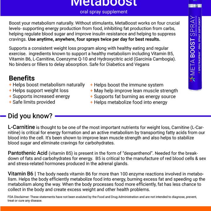 SpectraSpray Global - Wholesale Oral Supplement/Vitamin - MetaBoost Metabolic Booster Oral Supplement6