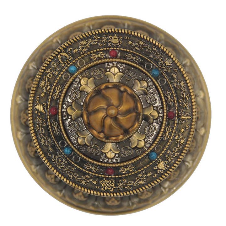 Lungta Imports – wholesale Coffee mug – Prayer Wheel Premium Quality Solid Brass Heavy Duty Table Top (Medium)3