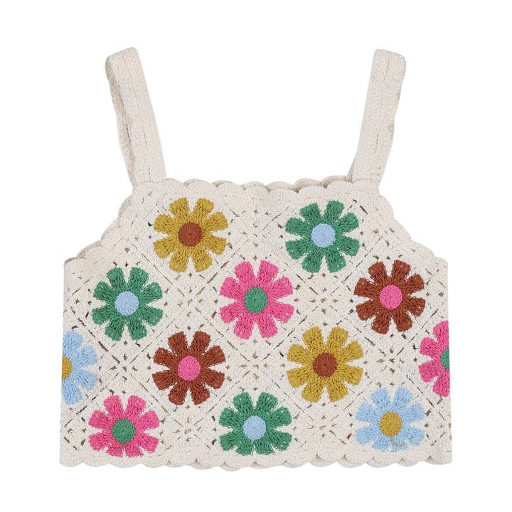 ToTo Heros - Wholesale Knit Top - Kids - Gia Floral Pattern Crocheted Cropped Knit Vest