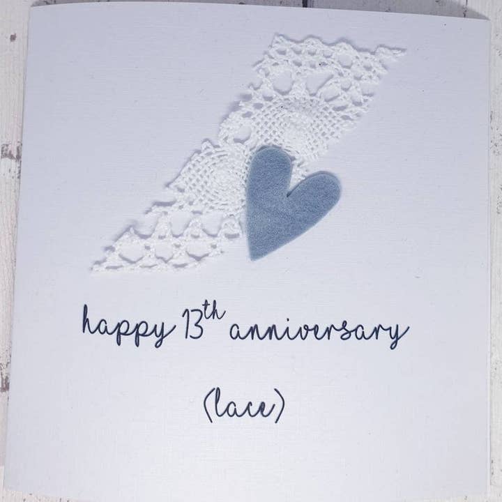 13th Anniversary Card: Nottingham Lace & Felt Heart for wholesale by Lilac Sprig