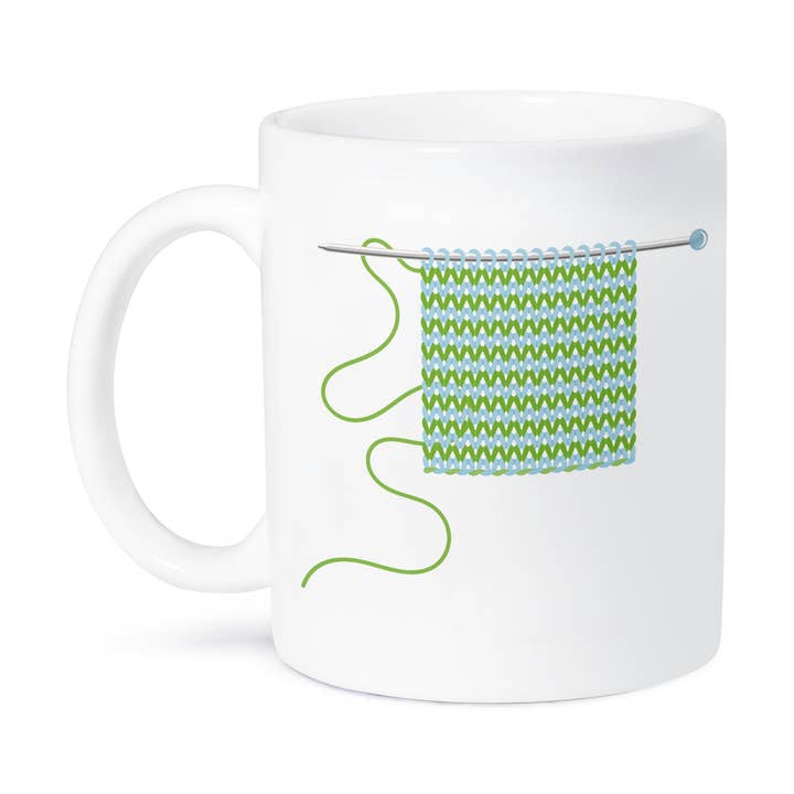 3dRose, Agulha de Tricô Com Um Quadrado Tricotado Em Ilustração Azul e Verde, Caneca por atacado de 3dRose