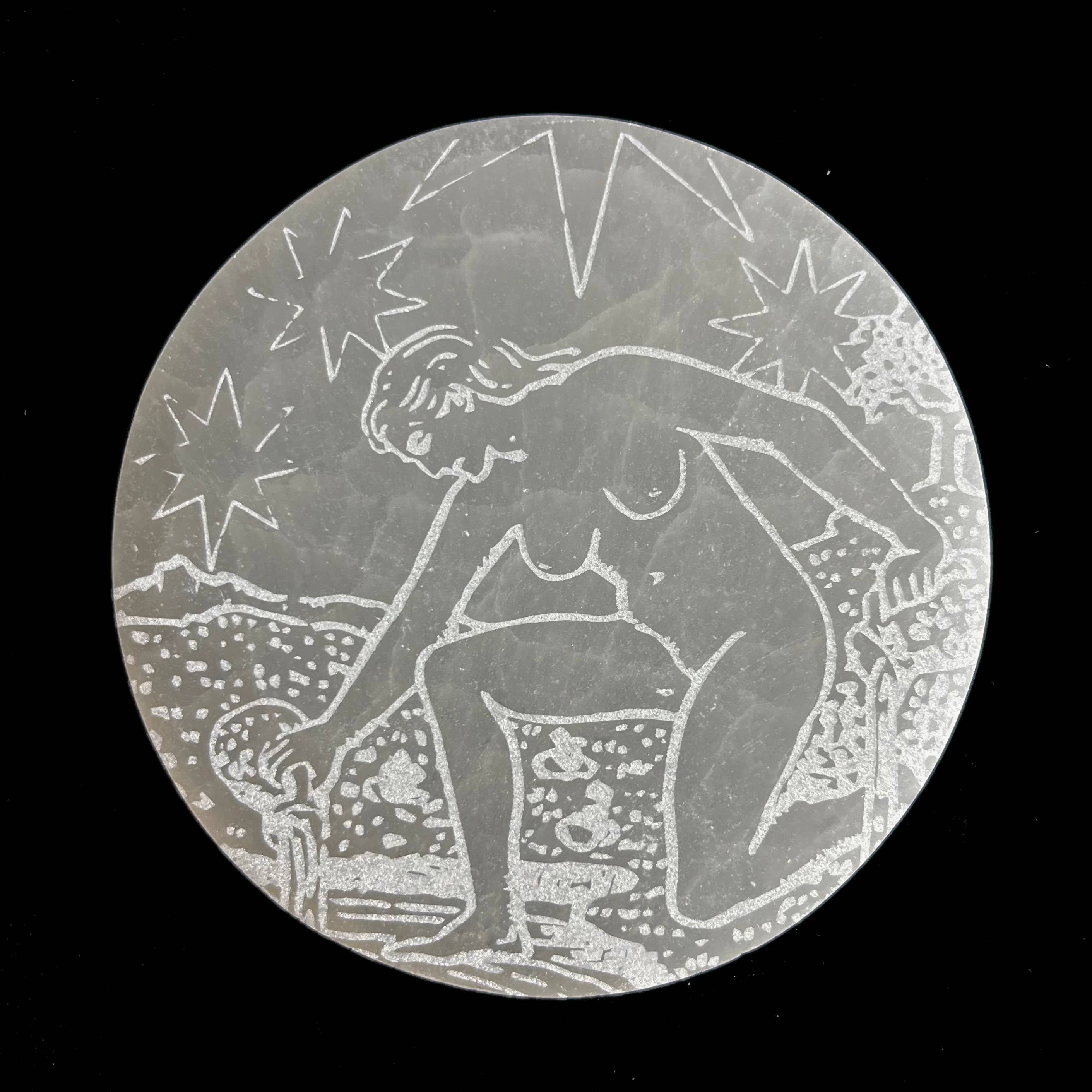 Pelham Grayson Rose - Wholesale Crystal Charging Plate - Major Arcana Etched | Selenite Crystal Charging Plate12